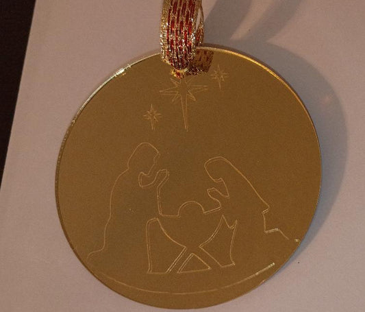 Engraved Gold Reflective Manger Christmas ornaments
