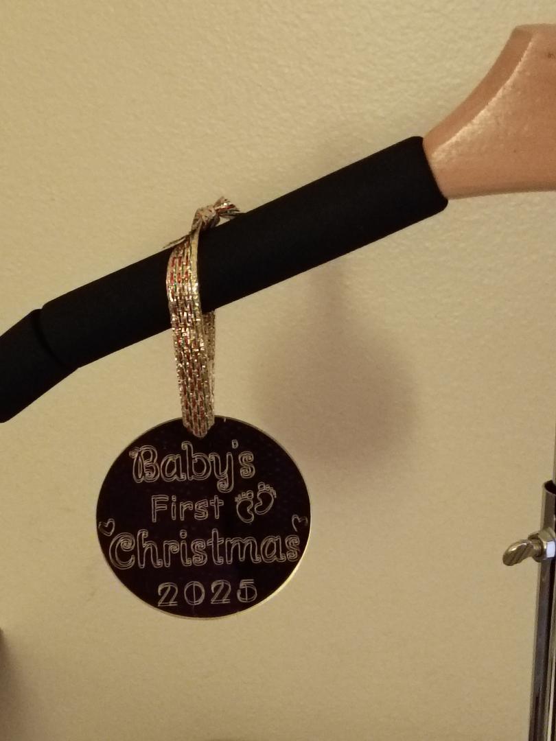 Engraved Gold Reflective Baby's First Christmas Ornament
